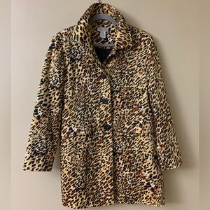 Worthington Leopard Animal Print Trench Coat Jacket SZ Large